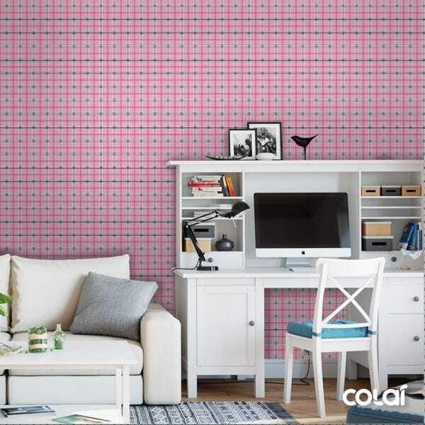 Papel de Parede Adesivo Lavável Xadrez Rosa e Preto 9m - 2