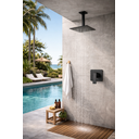Ver imagem 2 de Kit Ducha 20x20 Slim Teto C/ Acabamento P/ Registro Monocomando Base Docol 2000 de 3/4 Preto Fosco