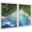 Ver imagem 1 de Kit 2 Quadros Decorativos Praia Floresta 33x24cm - com Vidro:moldura Branca