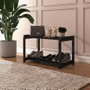 Ver imagem 1 de Mesa de Centro Sapateira Hall de Entrada Sala Aço Mdf Moderna Base Preta Prateleiras Preta