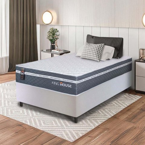 Conjunto Box Branco Cairo Cinza Molas Ensacadas Solteiro 88x188x64 - King House