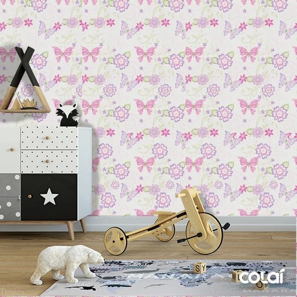 Papel De Parede Adesivo Lavável Borboletas E Flores 15m - 5