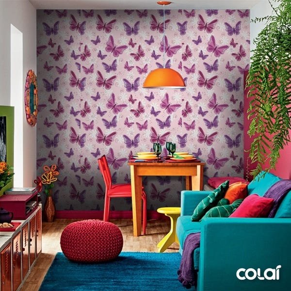 Papel De Parede Lavável Borboletas 3D Fundo Rosa 15m - 6