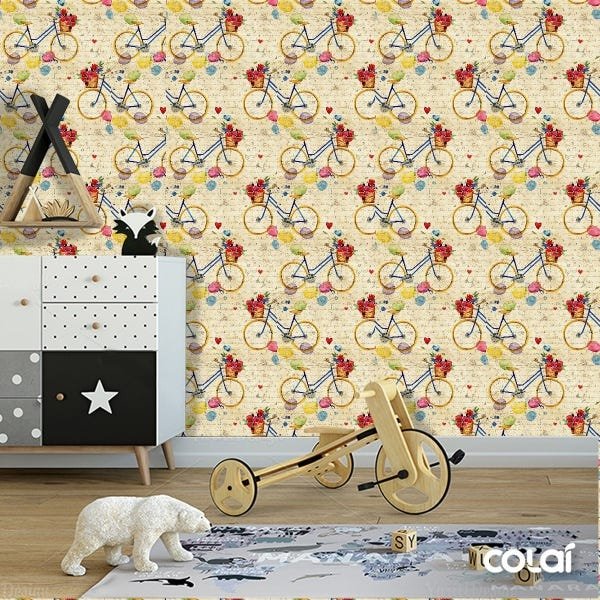 Papel De Parede Adesivo Lavável Bicicleta Retrô 6m - 5