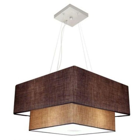 Lustre Pendente Duplo Quadrado Vivare Md-4083 Cúpula em Tecido 70x50cm - Bivolt Café-palha 127/