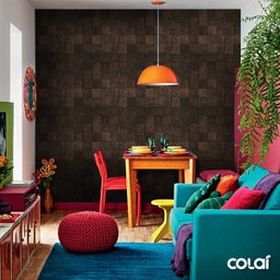 Papel de Parede Lavável Quadrados de Carvalho Escuro 6m - 4