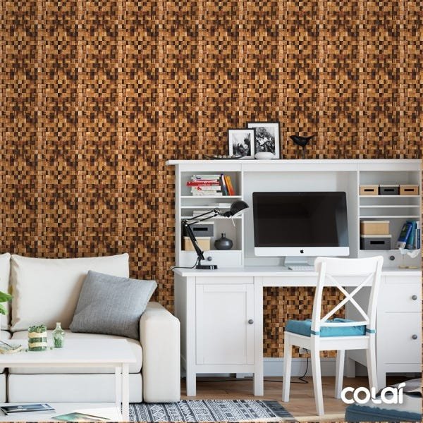 Papel de Parede Adesivo Lavável Cubos de Pinus 6m - 2