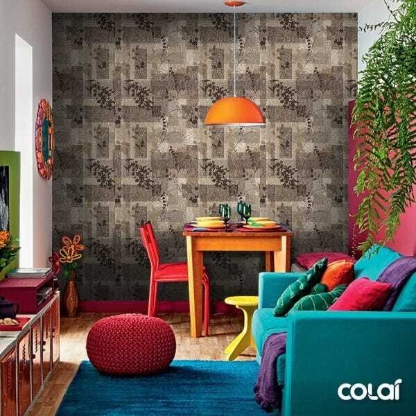 Papel De Parede Adesivo Lavável Folhas No Tecido 18m - 5