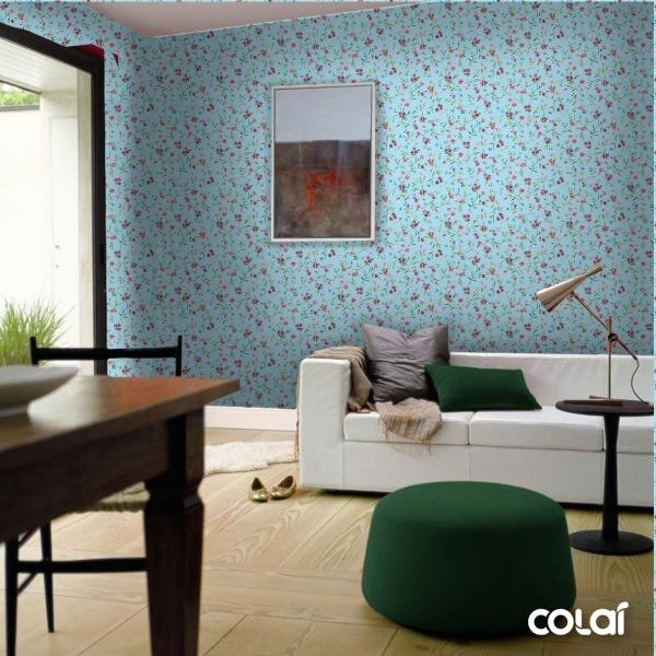 Papel De Parede Adesivo Lavável Floral De Fundo Azul 18m - 4
