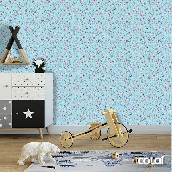 Papel De Parede Adesivo Lavável Floral De Fundo Azul 18m - 6