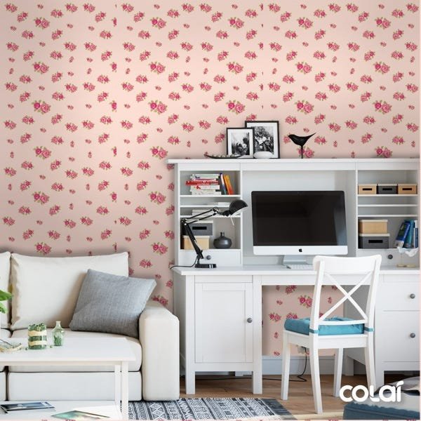 Papel De Parede Lavável Lisianto Com Fundo Rosa 15m - 2