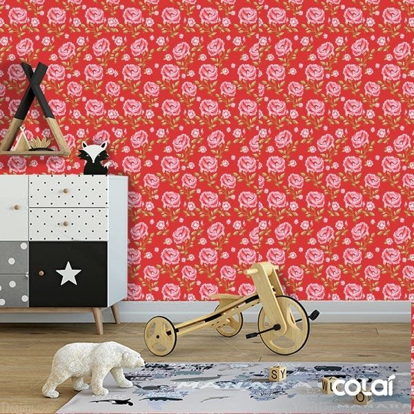 Papel De Parede Adesivo Lavável Rosa Rasteira 12m - 6