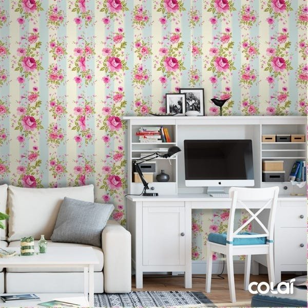 Papel De Parede Lavável Folhas Brancas Com Fundo Bege 12m - 2