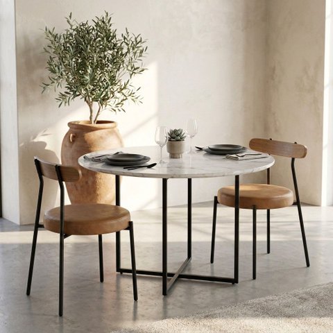Cadeira Sala de Jantar Kit 2 Lizzie Base Tubular Preto Encosto Castanho PU D03 - D'Rossi