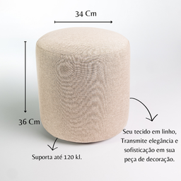 Kit 02 Puffs Decorativos Redondos para Sala Linho Palha Perse  - 3