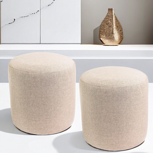 Kit 02 Puffs Decorativos Redondos para Sala Linho Palha Perse 