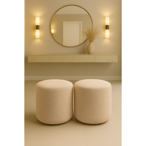 Kit 02 Puff Perse Decorativo Tecido Linho Banqueta Redondo