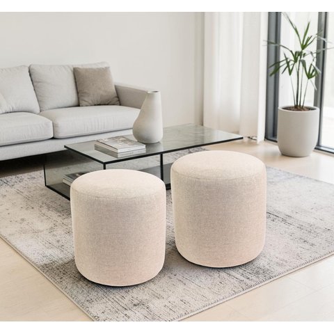 Kit 02 Puff Perse Decorativo Tecido Linho Banqueta Redondo