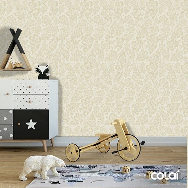 Papel De Parede Adesivo Lavável Flores Em Bege Claro 9m - 6