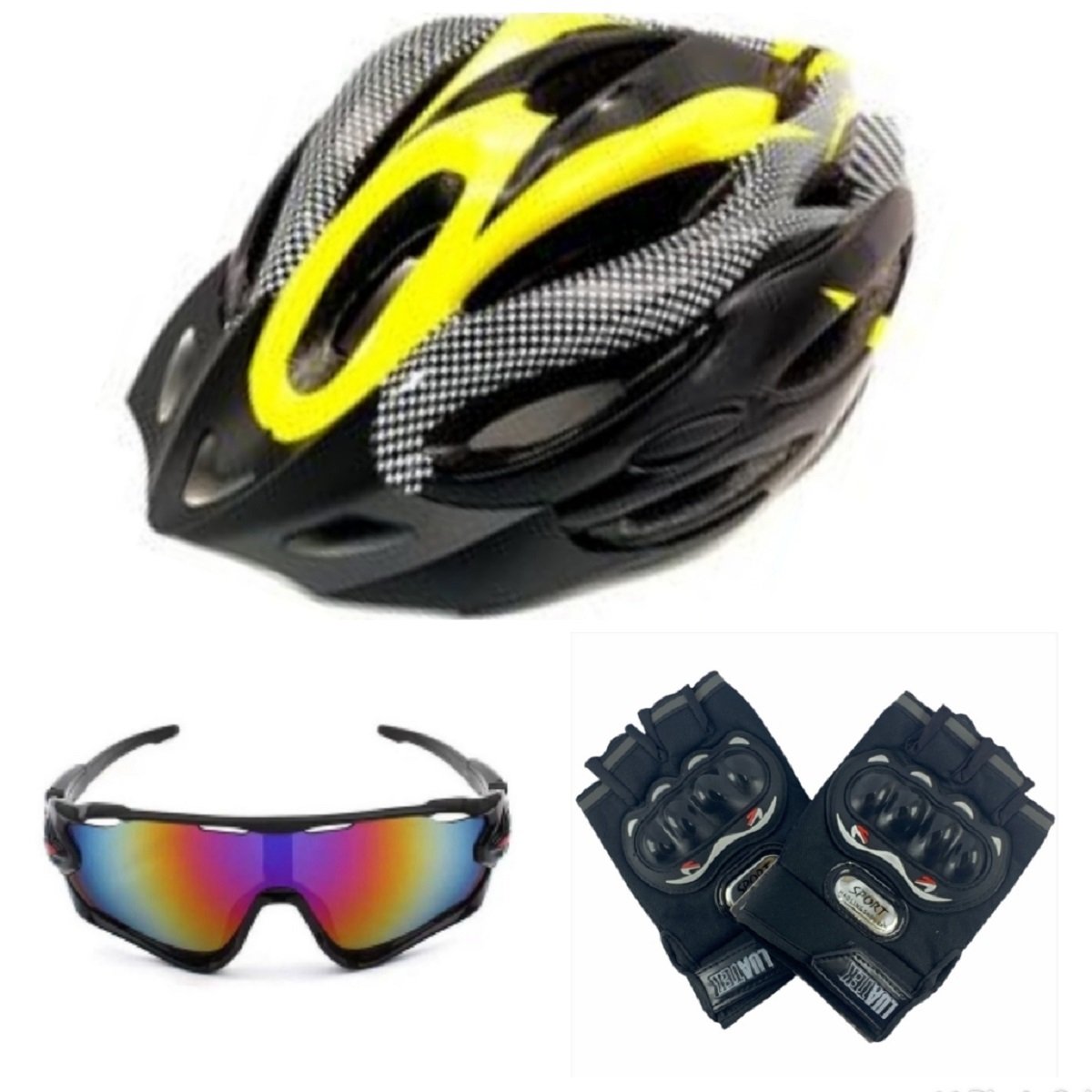 Capacete Para Andar Bike Com Luva de Proteção - Amarelo - 1