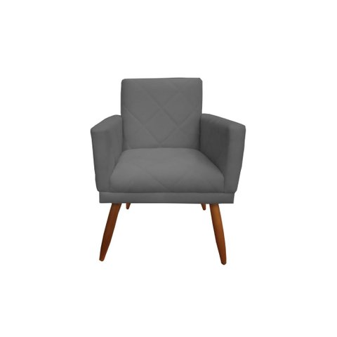 Poltrona Decorativa Nina Riscado Suede Cinza Pés Madeira Ms Decor