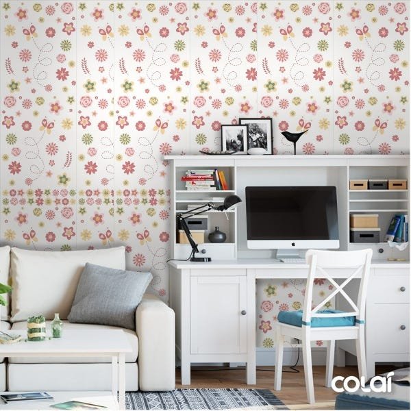 Papel De Parede Adesivo Lavável Flores E Borboleta 6m - 2