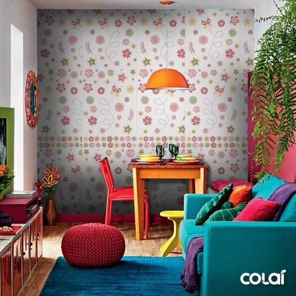 Papel De Parede Adesivo Lavável Flores E Borboleta 6m - 5