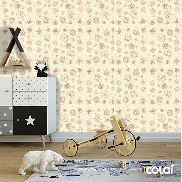 Papel De Parede Lavável Flores Com Fundo Amarelo 6m - 6