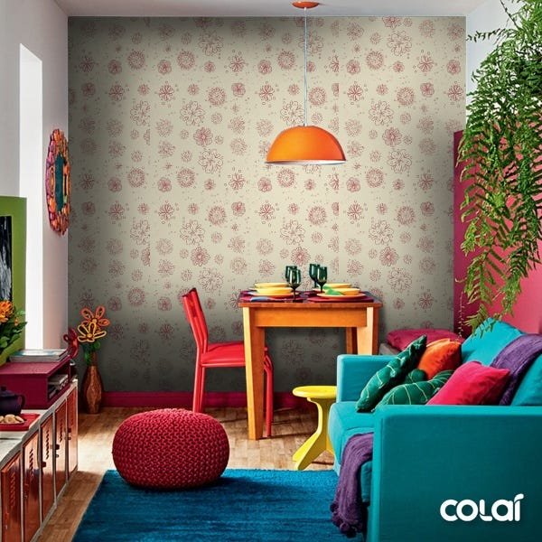 Papel De Parede Lavável Flores Com Fundo Amarelo 6m - 5