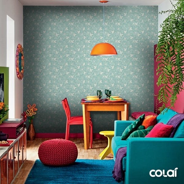 Papel De Parede Lavável Flores Brancas Com Fundo Verde 6m - 5