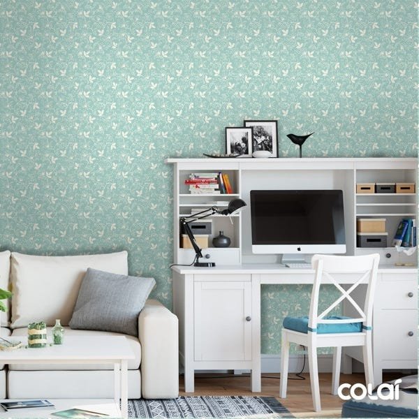 Papel De Parede Lavável Flores Brancas Com Fundo Verde 6m - 2