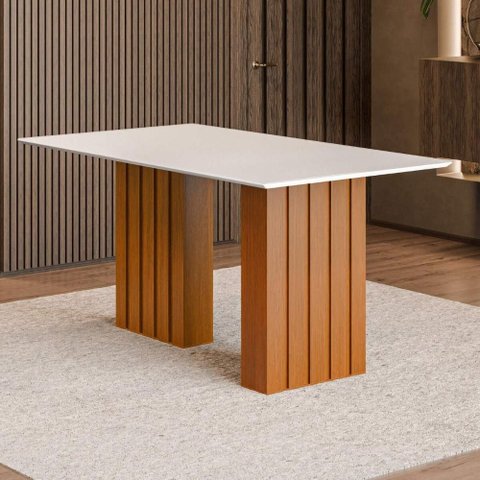 Mesa de Jantar com Vidro 6 Lugares Multimóveis Cr50233 Cinamomo/off White