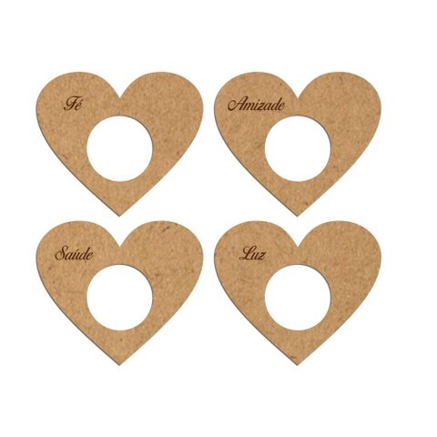 Porta Guardanapo Coração Desejos Mdf Cru Kit 4 Peças 7,5cmx6,5cm - Cria Arte Laser Cru