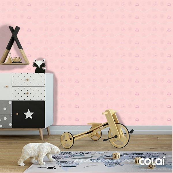 Papel de Parede Adesivo Lavável Casinha Rosa Clara 18m - 2