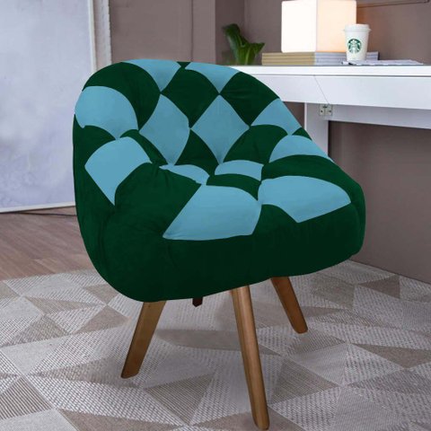 Poltrona Paloma Escritório Sala Giratória Madeira Suede Verde e Suede Azul Turquesa - Dominic Decor