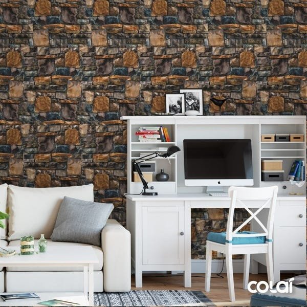 Papel de Parede Adesivo Lavável Pedra 3D Irregular Escura 9m - 3