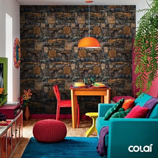 Papel de Parede Adesivo Lavável Pedra 3D Irregular Escura 9m - 4