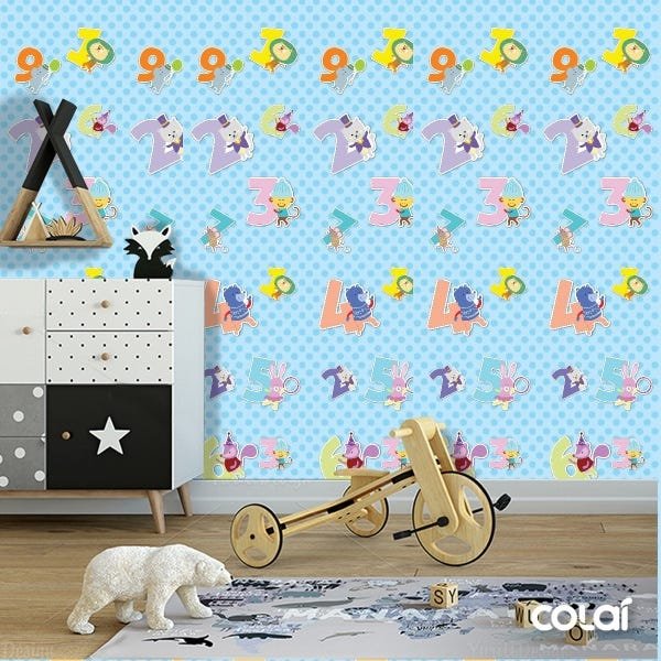 Papel de Parede Adesivo Lavável Saber Números Azuis 15m - 2