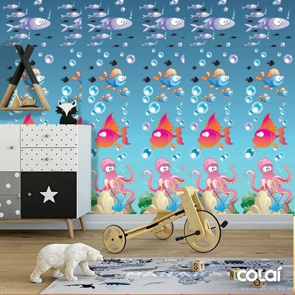 Papel de Parede Adesivo Lavável Fundo do Mar 15m - 2