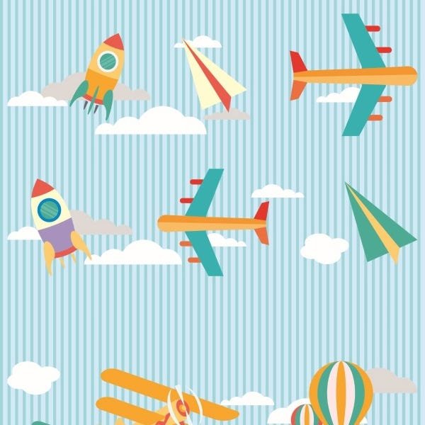 Papel de Parede Adesivo Lavável Aeronaves Coloridas 15m - 1