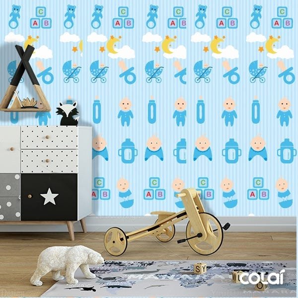 Papel de Parede Adesivo Lavável Mamadeira Azul 15m - 2