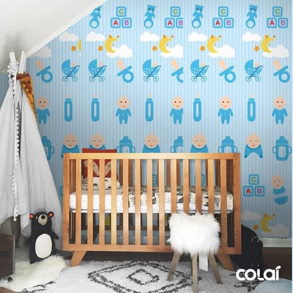 Papel de Parede Adesivo Lavável Mamadeira Azul 15m - 3