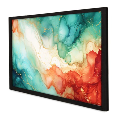 Quadro Decorativo Abstrato Marmore Luxo Extreme em Moldura Caixa Tacolado Moldura Trad 1cm Preta com