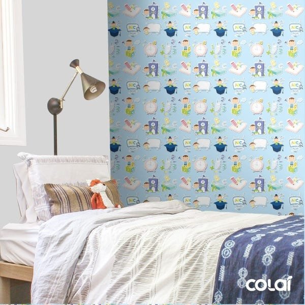 Papel de Parede Adesivo Lavável Aprendizado Azul 15m - 4