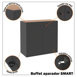 Conjunto de Escritório 4 Peças Smart Office 2 Mesas e 2 Aparador Buffet - Preto e Cedro - 4 Conjunto de Escritório 4 Peças Smart Office 2 Mesas e 2 Aparador Buffet - Preto e Cedro - 4