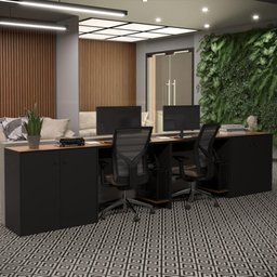 Conjunto de Escritório 4 Peças Smart Office 2 Mesas e 2 Aparador Buffet - Preto e Cedro - 1 Conjunto de Escritório 4 Peças Smart Office 2 Mesas e 2 Aparador Buffet - Preto e Cedro - 1