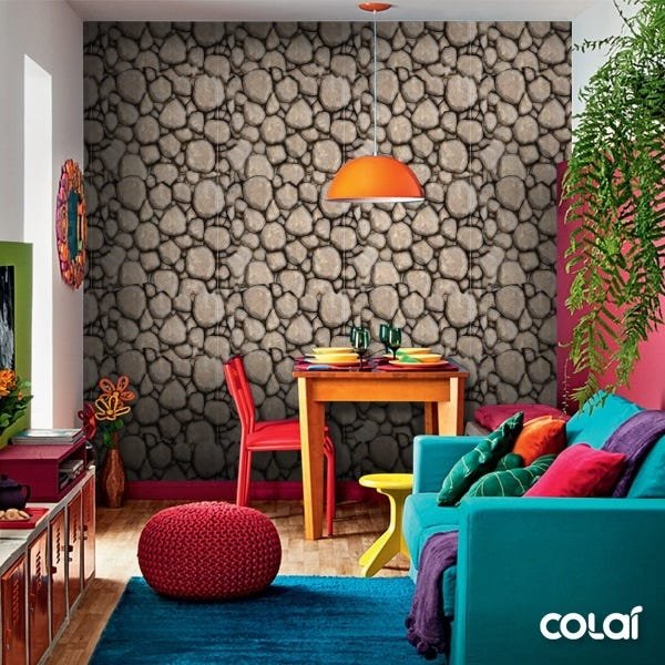 Papel de Parede Adesivo Lavável Pedra 3D Víntage 15m - 4