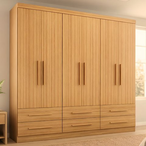 Guarda-Roupa Casal 6 Portas 6 Gavetas Majestic Marrom/Freijó