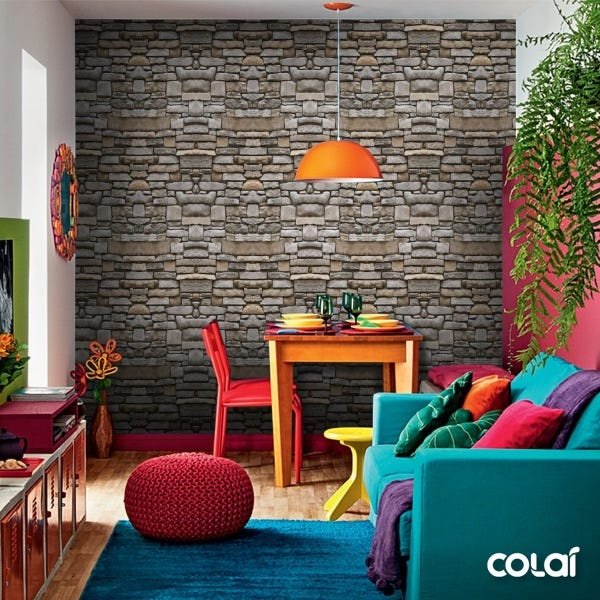Papel de Parede Adesivo Lavável Pedra 3D Mosáico 18m - 4