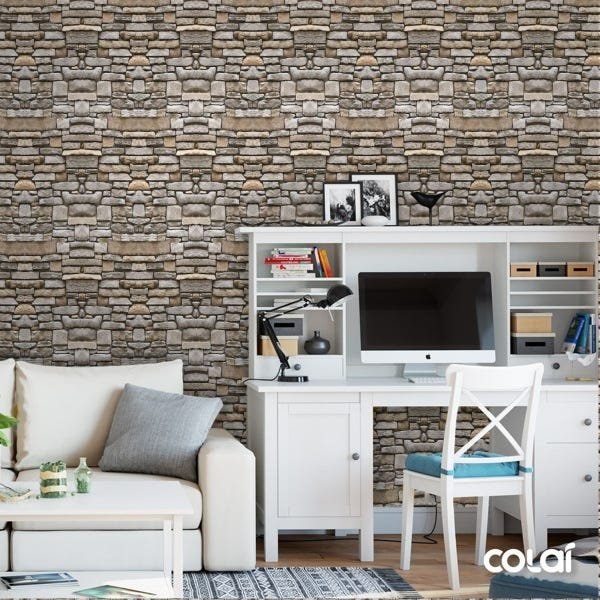 Papel de Parede Adesivo Lavável Pedra 3D Mosáico 18m - 3